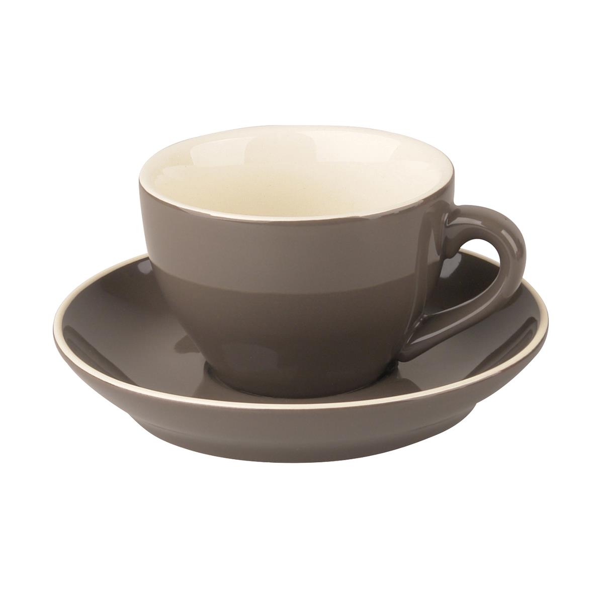 Graue Cappuccinotasse und Untertasse aus der Serie Robusta mit Druckoption Graue Cappuccinotasse und Untertasse aus der Serie Robusta mit Druckoption